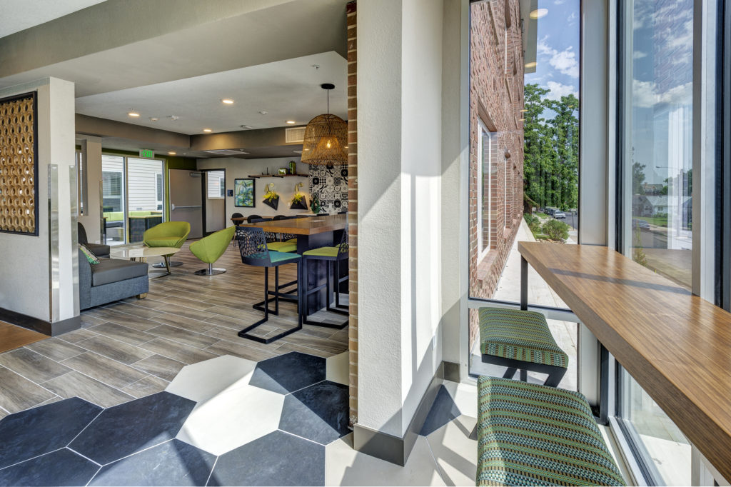 Apartment Lobby with kitchenette Denver Colorado Apartment Architect