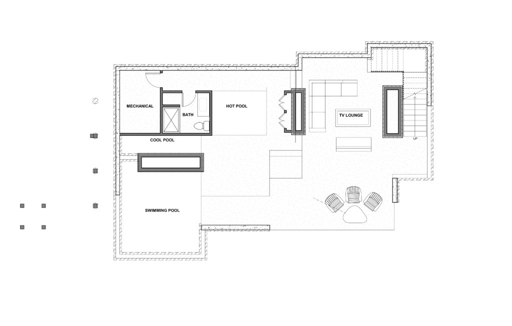 custom home floor plan with swimming pool and hot tub